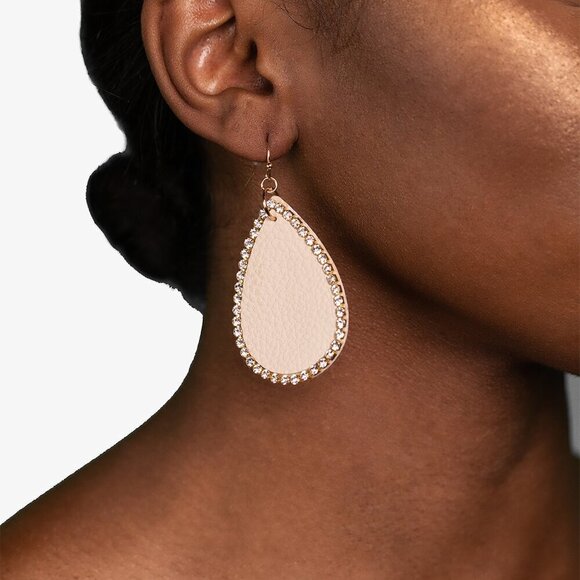 Faux Leather & Rhinestone Teardrop Earrings - Picture 2 of 7